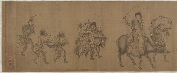 Zhong Kui giving his sister away in marriage, Yuan dynasty handscroll